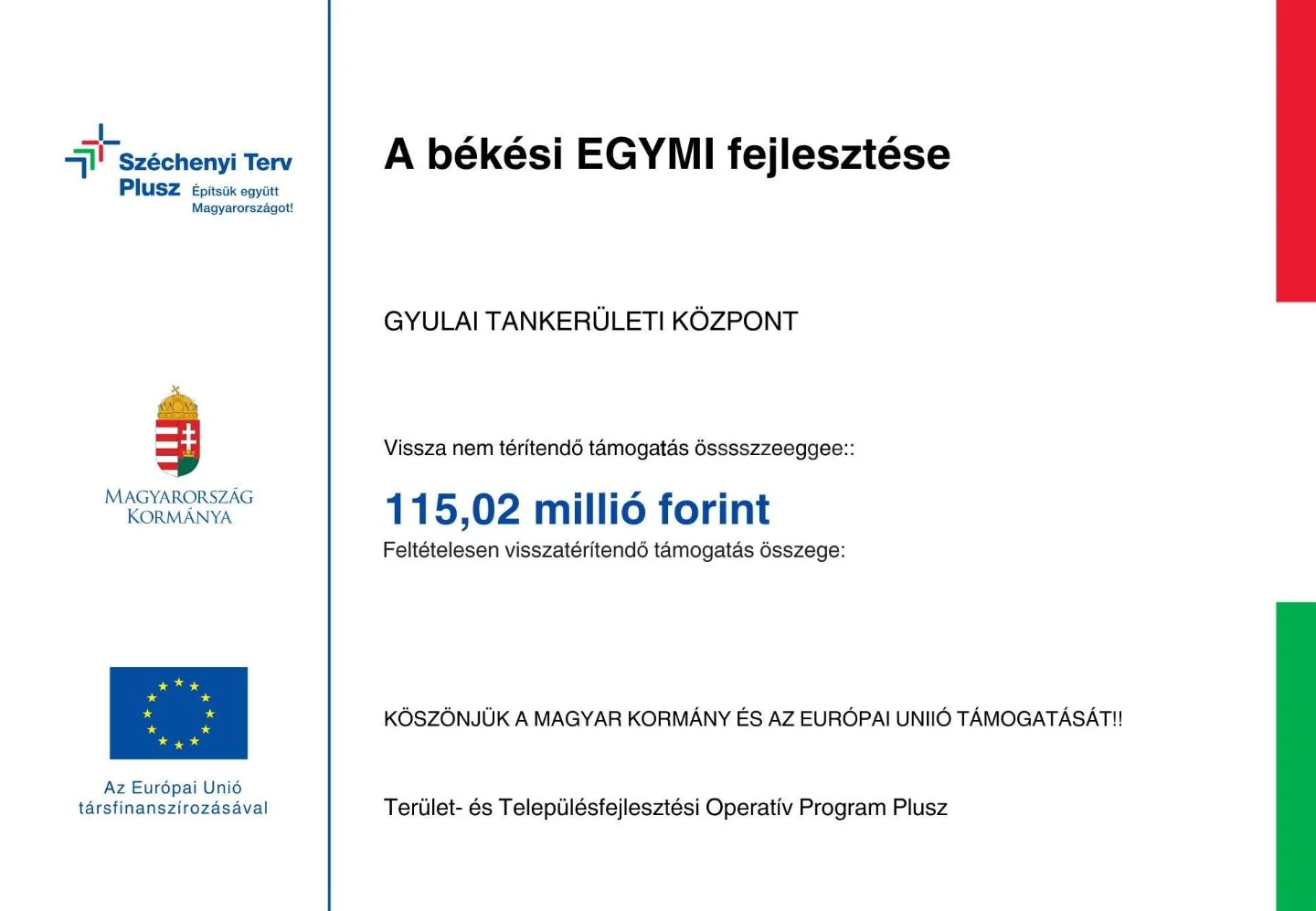 A békési EGYMI fejlesztése