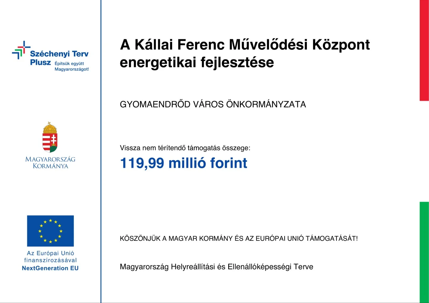 A Kállai Ferenc Művelődési Központ energetikai fejlesztése