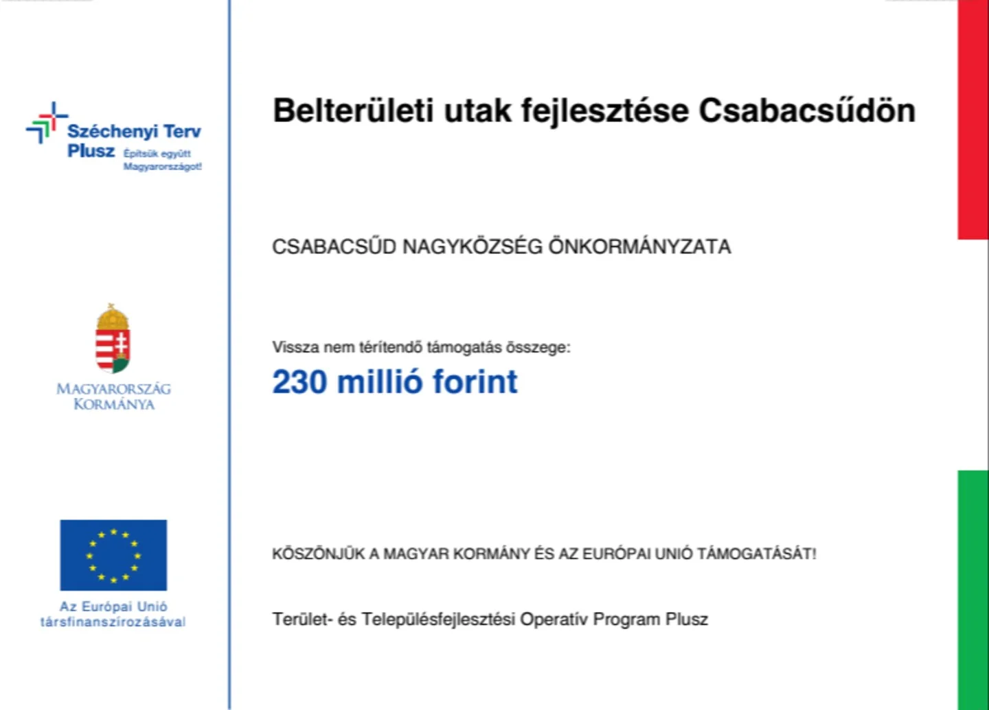 Belterületi utak fejlesztése Csabacsűdön