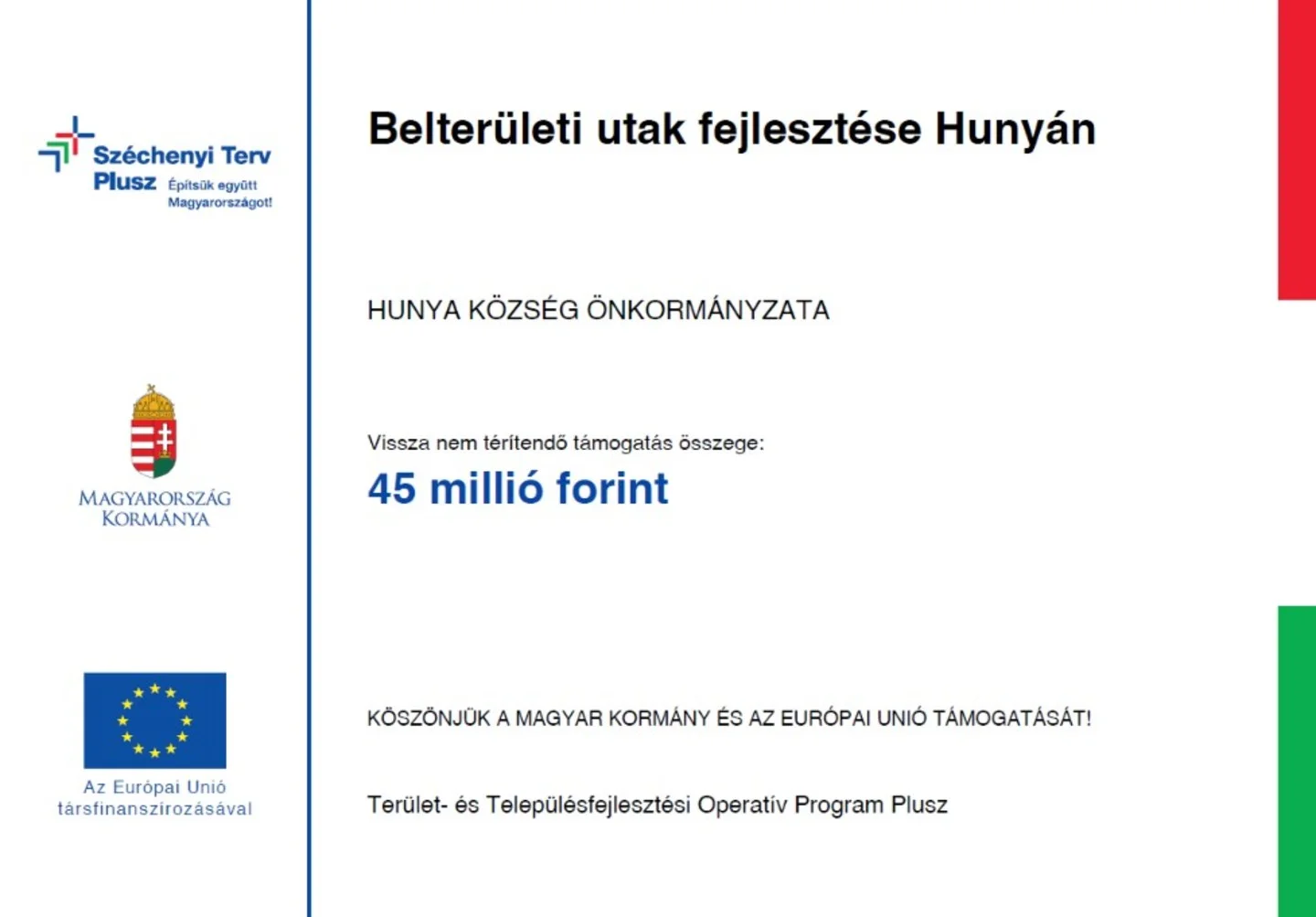 Belterületi utak fejlesztése Hunyán