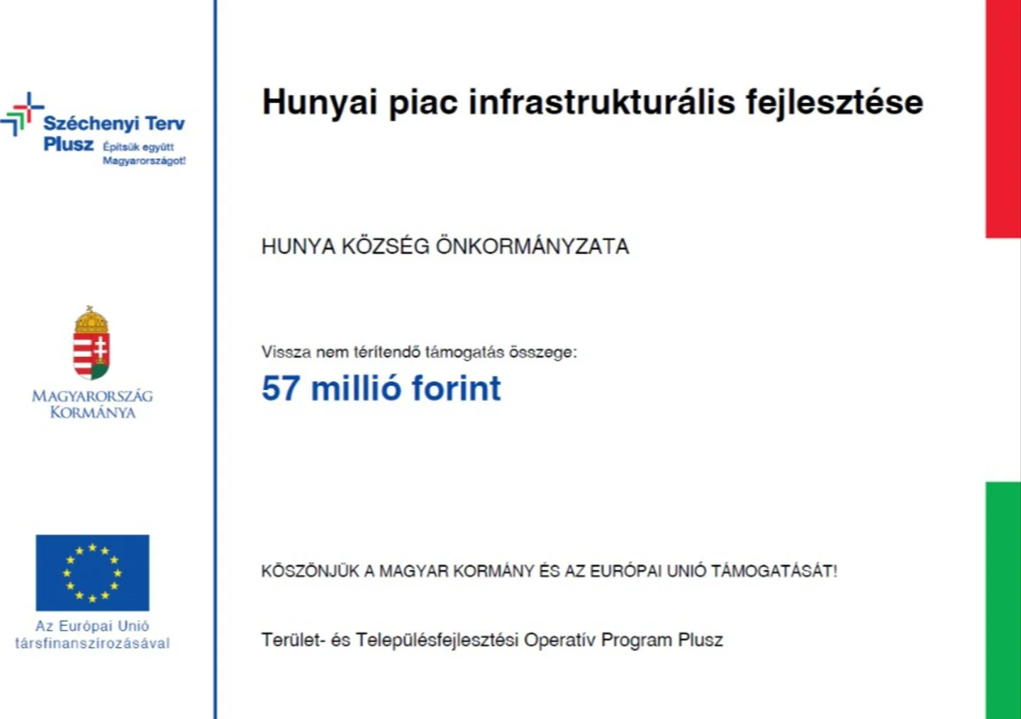 Hunyai piac infrastrukturális fejlesztése