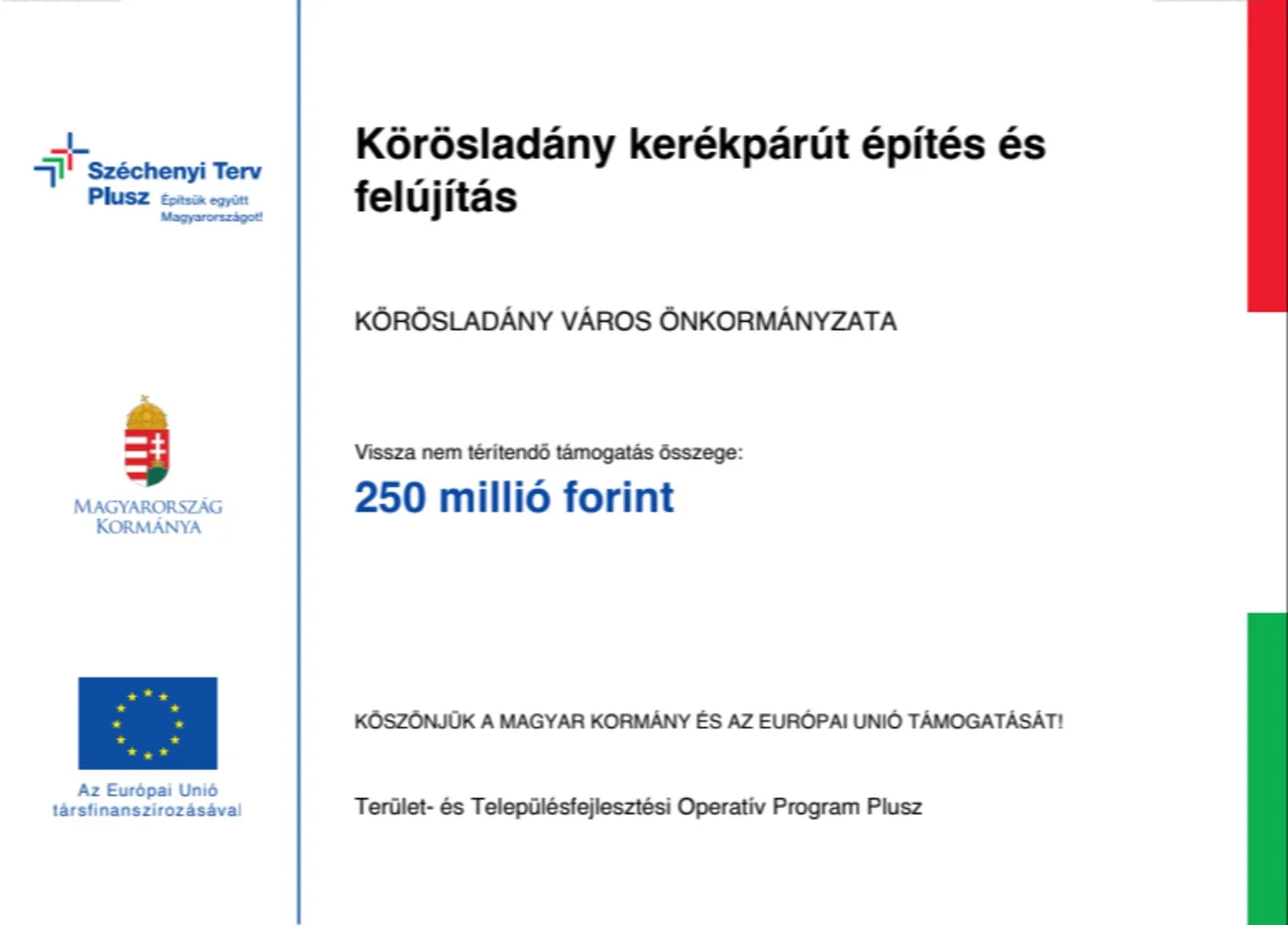 Körösladány kerékpárút építés és felújítás