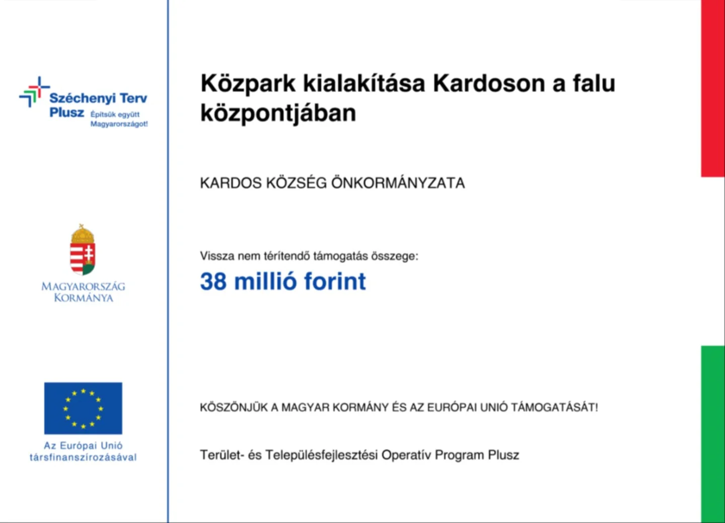 Közpark kialakítása Kardoson a falu központjában